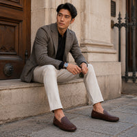 Noble Chaussure Mocassin Homme Cuir Mocassins Marron Bateau En Cuir Souples