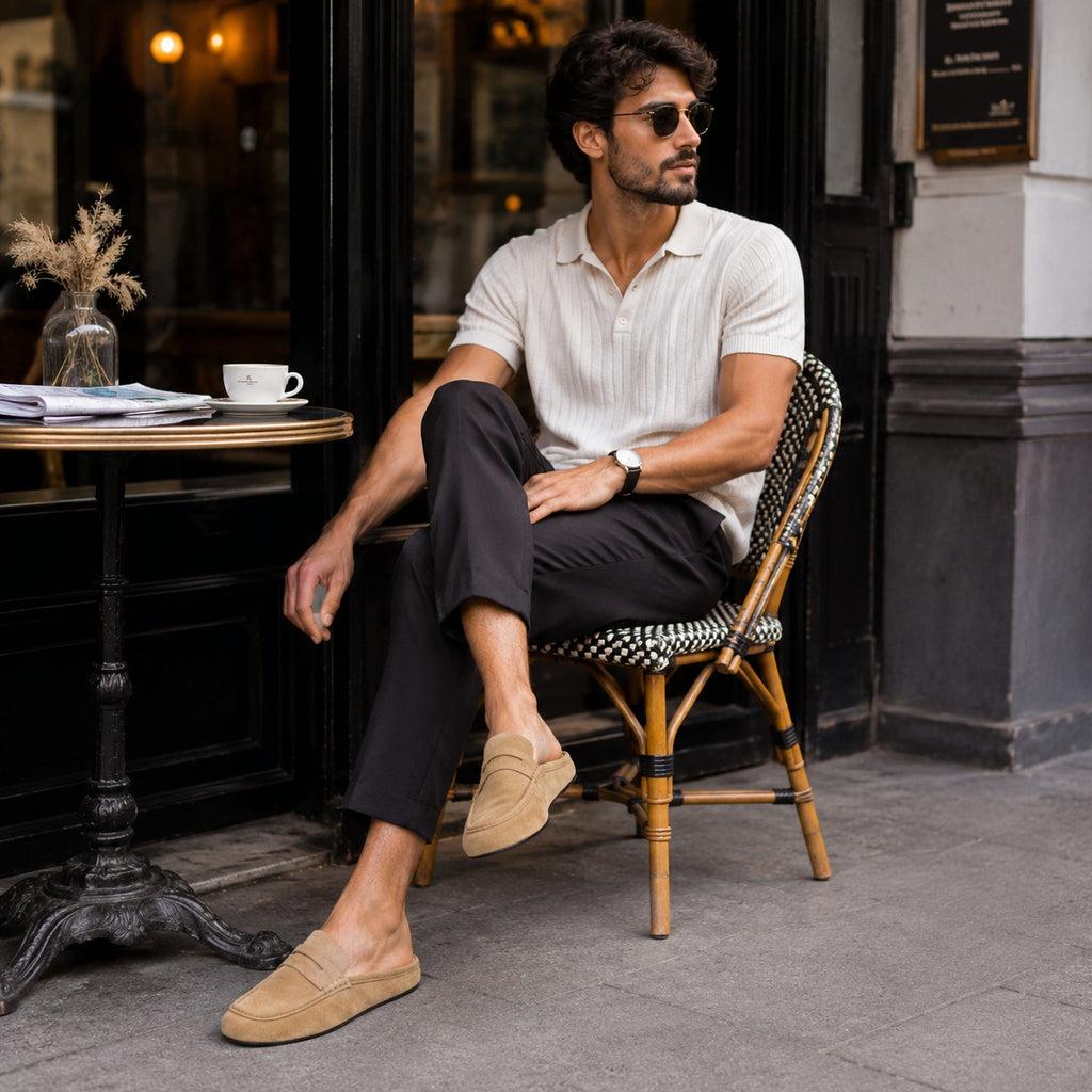 Noble Chaussure Mocassin Homme Daim Chausson Mocassin Mule Ouvert En Daim Beige