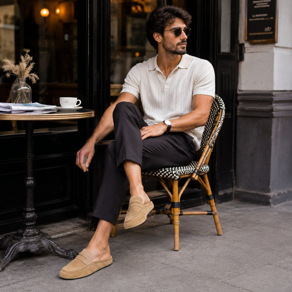 Noble Chaussure Mocassin Homme Daim Chausson Mocassin Mule Ouvert En Daim Beige