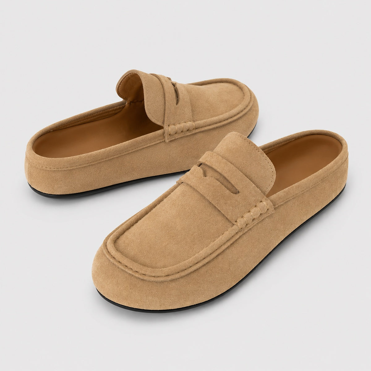Noble Chaussure Mocassin Homme Daim Chausson Mocassin Mule Ouvert En Daim Beige