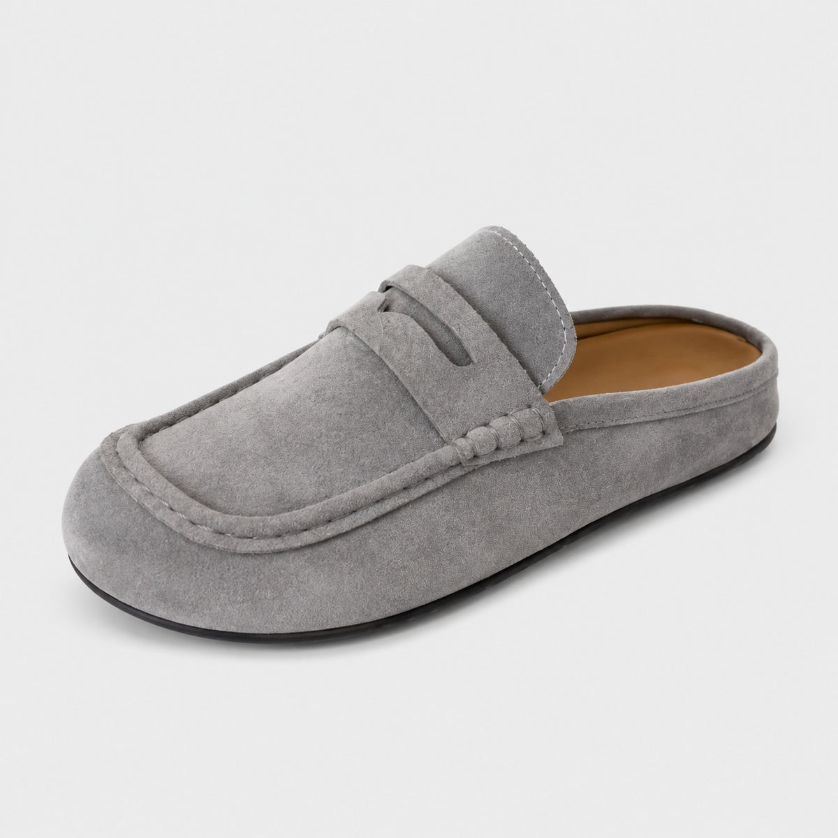 Noble Chaussure Mocassin Homme Daim Chausson Mocassin Mule Ouvert En Daim Gris