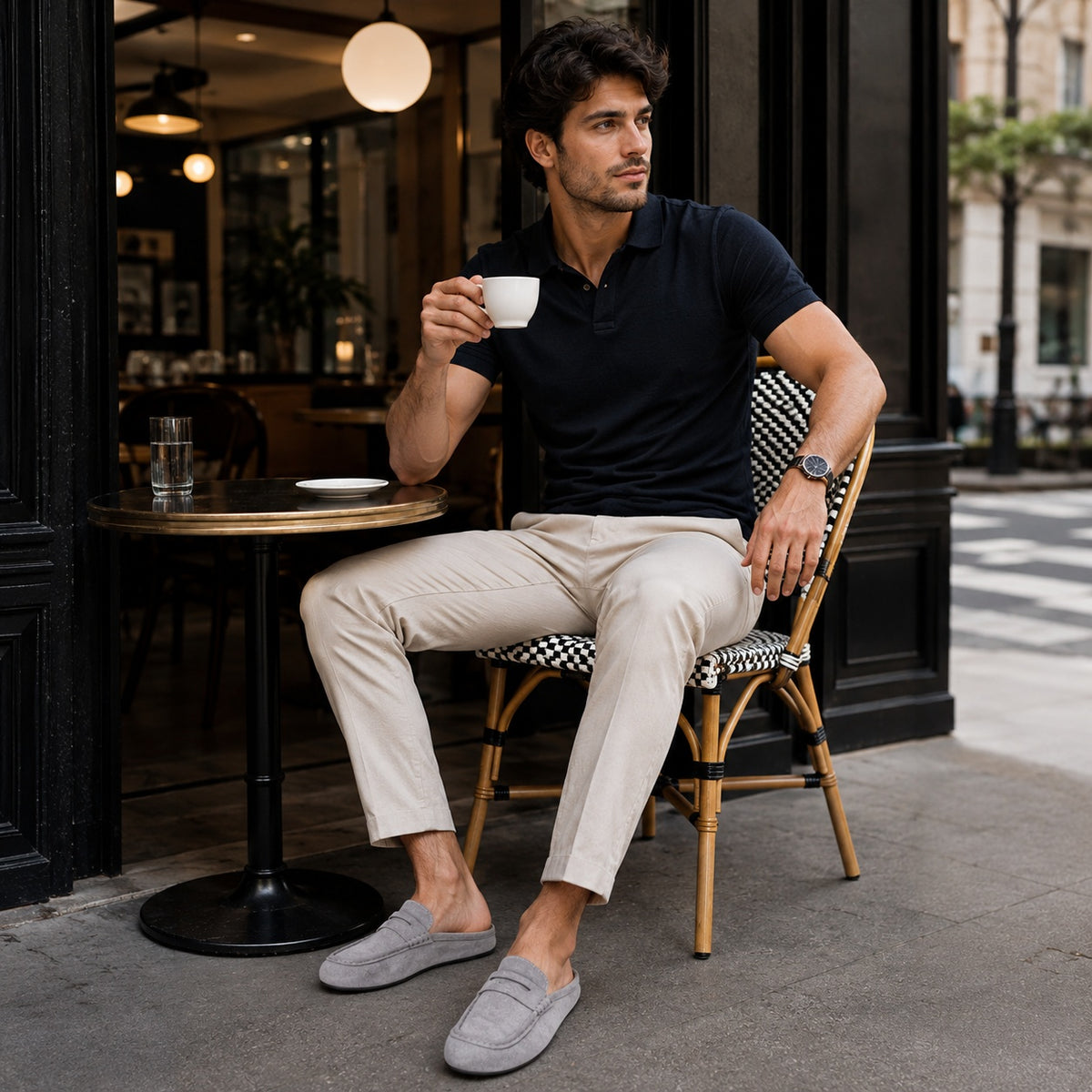Noble Chaussure Mocassin Homme Daim Chausson Mocassin Mule Ouvert En Daim Gris