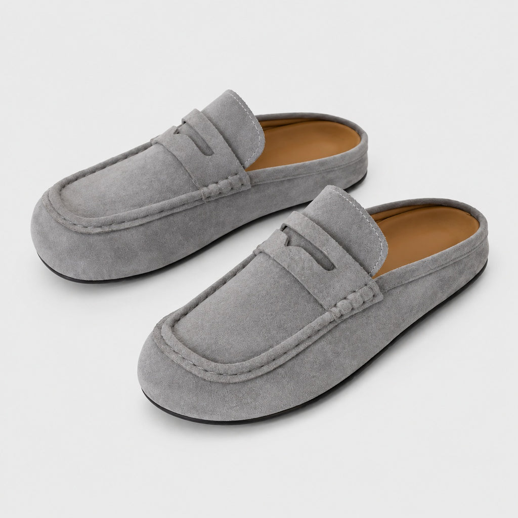 Noble Chaussure Mocassin Homme Daim Chausson Mocassin Mule Ouvert En Daim Gris