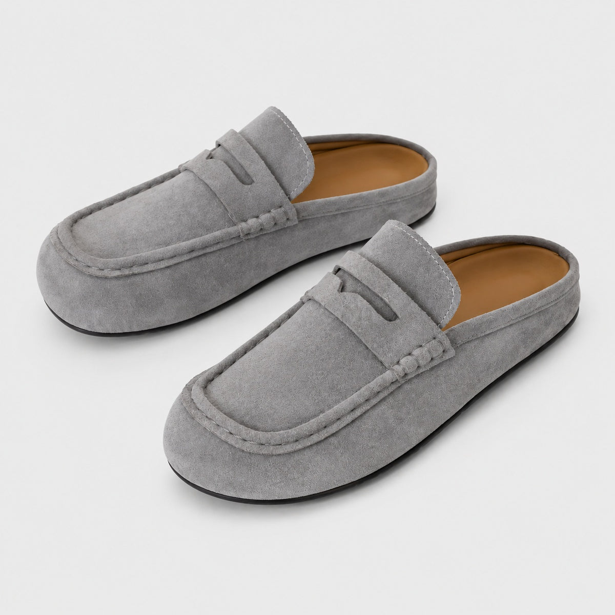 Noble Chaussure Mocassin Homme Daim Chausson Mocassin Mule Ouvert En Daim Gris