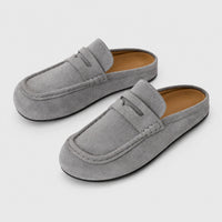 Noble Chaussure Mocassin Homme Daim Chausson Mocassin Mule Ouvert En Daim Gris
