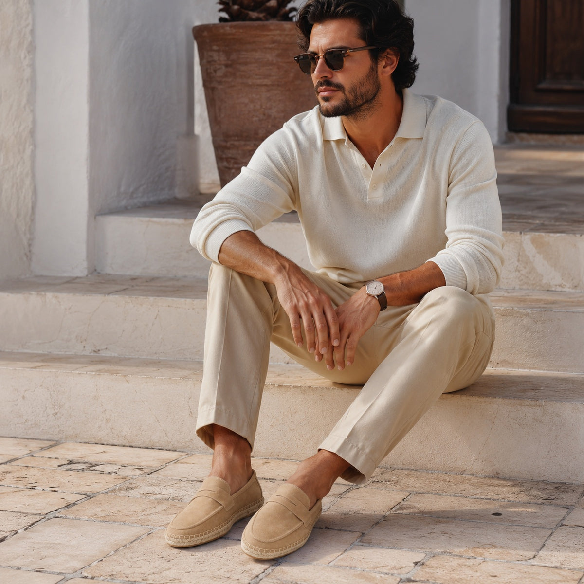 Noble Chaussure Mocassin Homme Daim Mocassin Beige Compensé En Daim