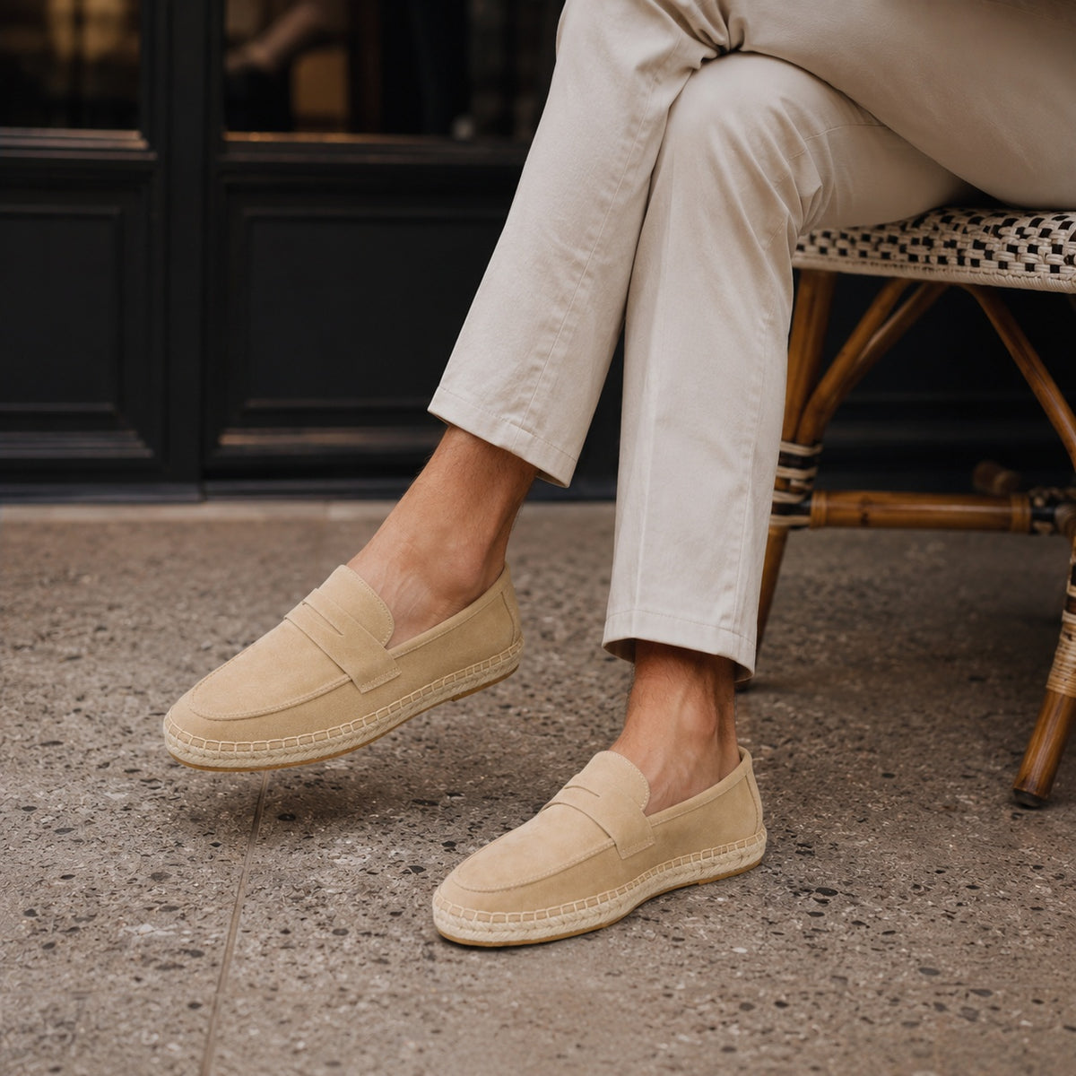Noble Chaussure Mocassin Homme Daim Mocassin Beige Compensé En Daim