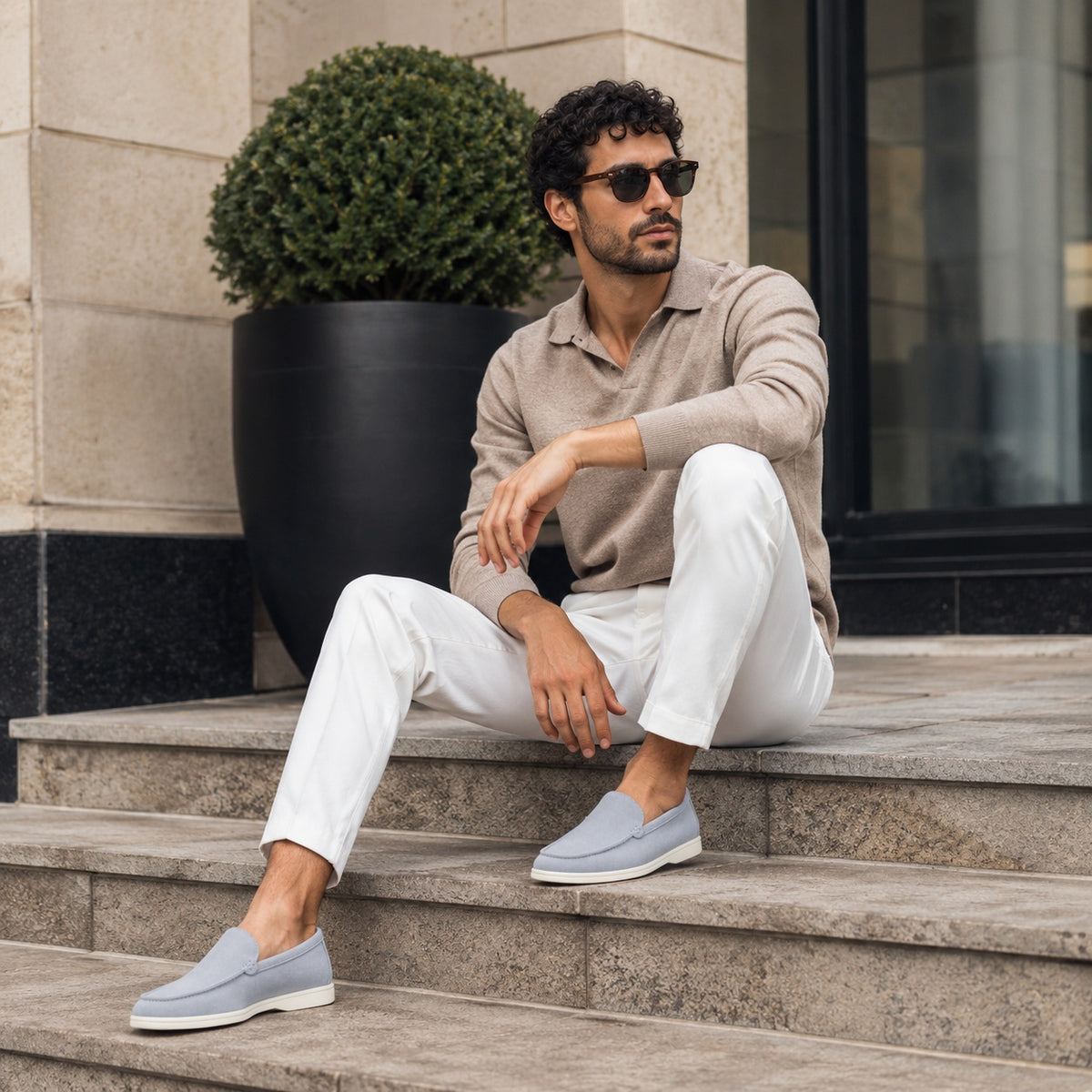 Noble Chaussure Mocassin Homme Daim Mocassin En Daim Bleu Clair Pour Homme