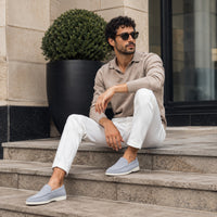 Noble Chaussure Mocassin Homme Daim Mocassin En Daim Bleu Clair Pour Homme