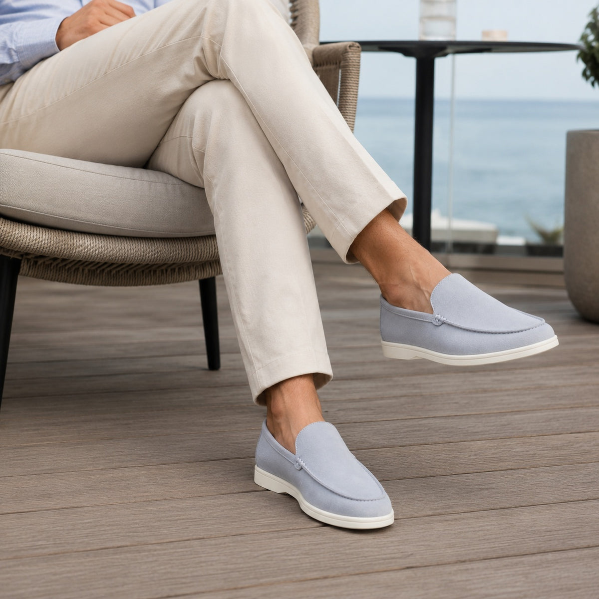 Noble Chaussure Mocassin Homme Daim Mocassin En Daim Bleu Clair Pour Homme