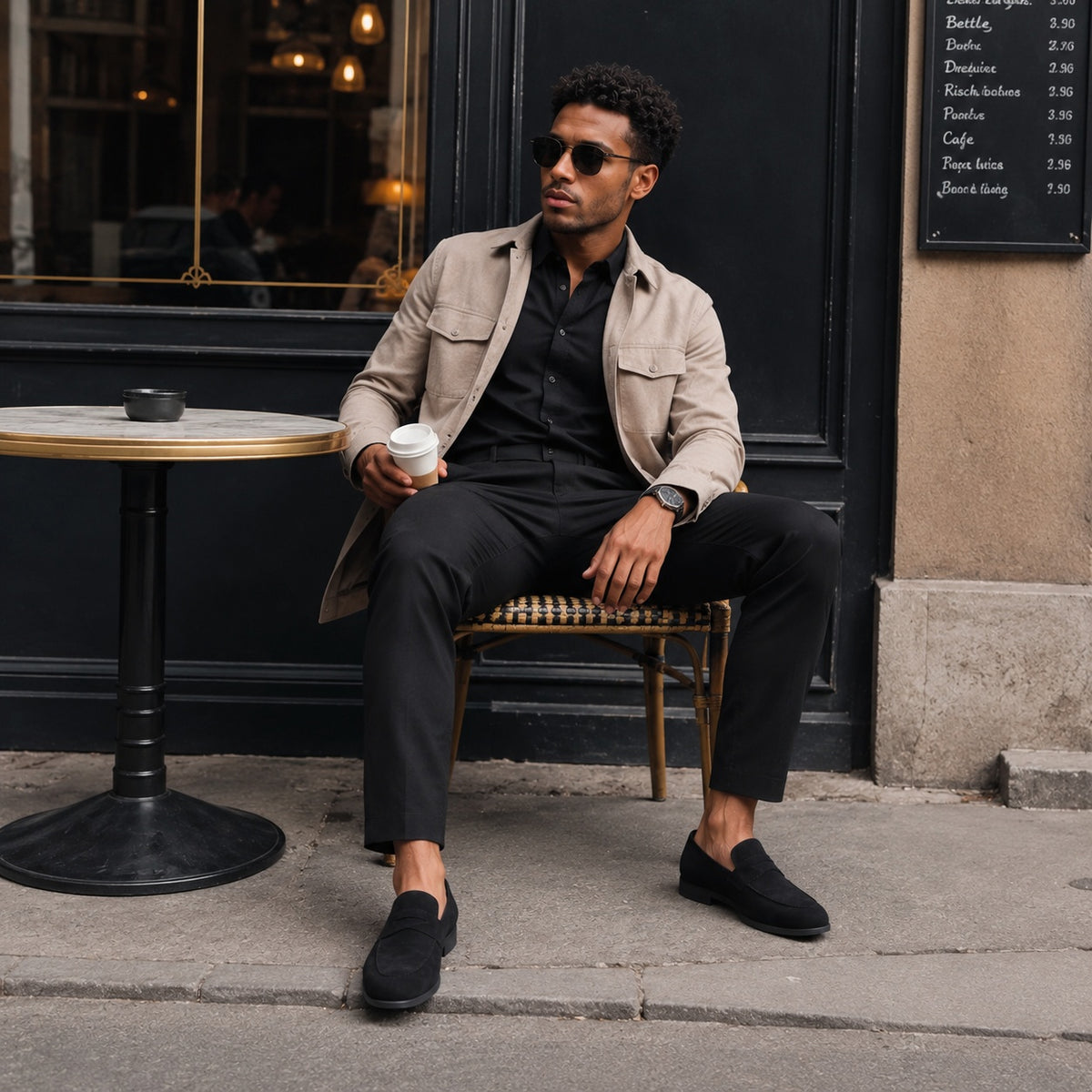 Noble Chaussure Mocassin Homme Daim Mocassin En Daim Noir