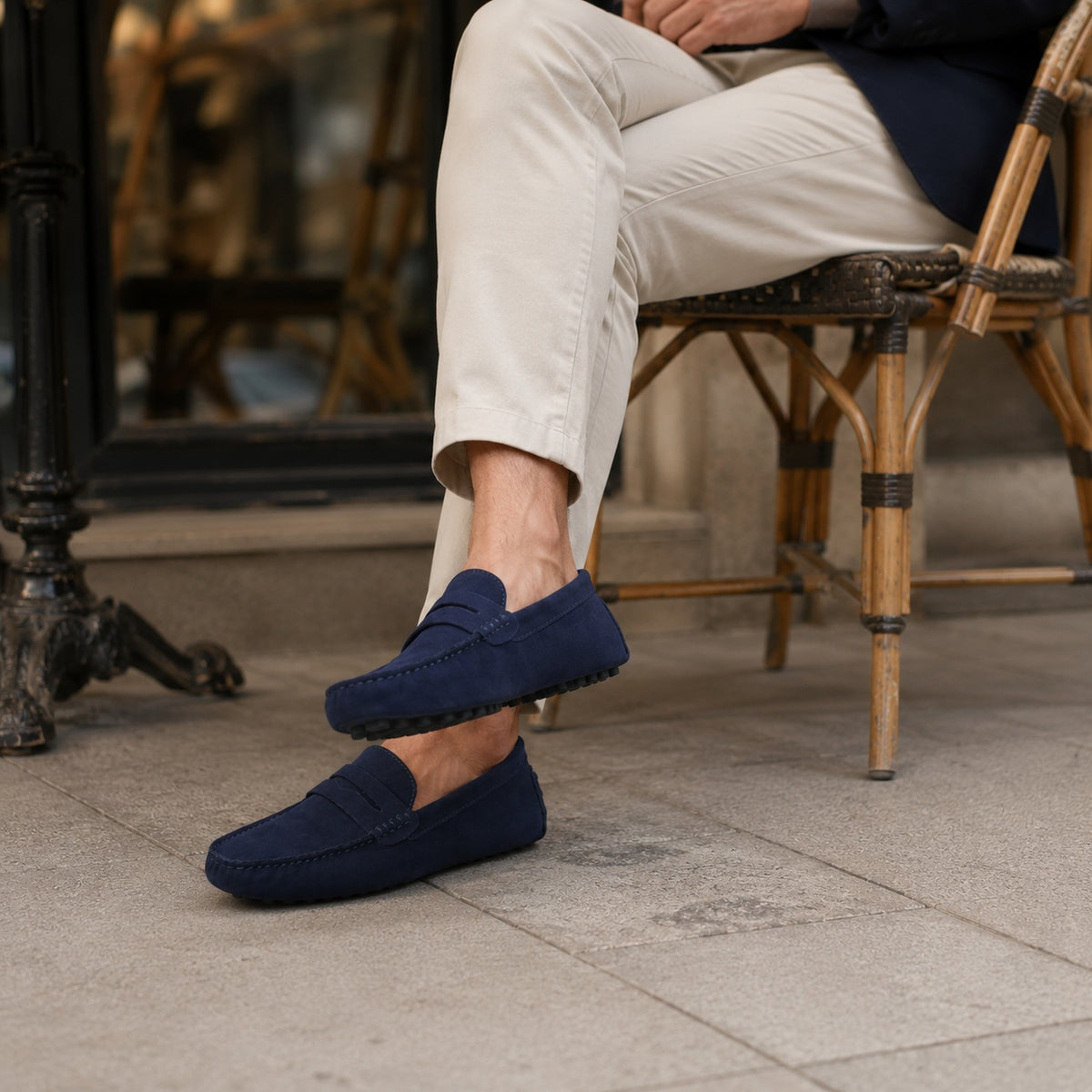 Noble Chaussure Mocassin Homme Daim Mocassin Homme Bleu Daim