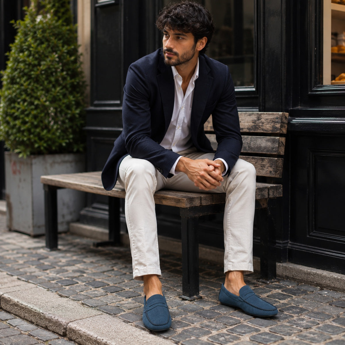 Noble Chaussure Mocassin Homme Daim Mocassin Homme Bleu En Daim Décontracté