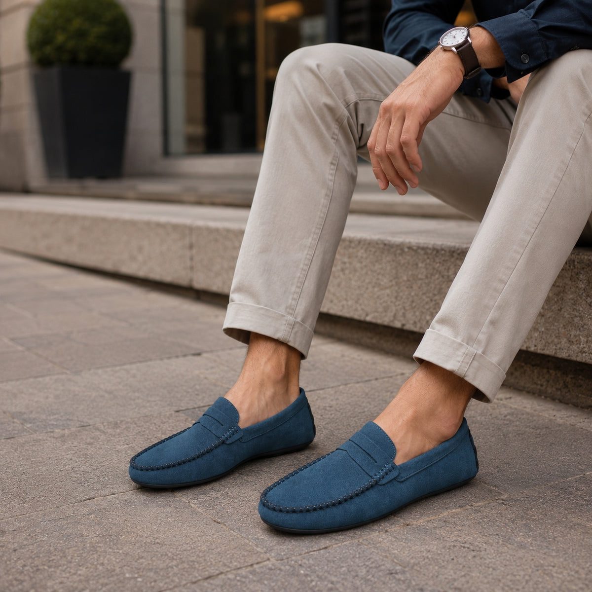 Noble Chaussure Mocassin Homme Daim Mocassin Homme Bleu En Daim Décontracté