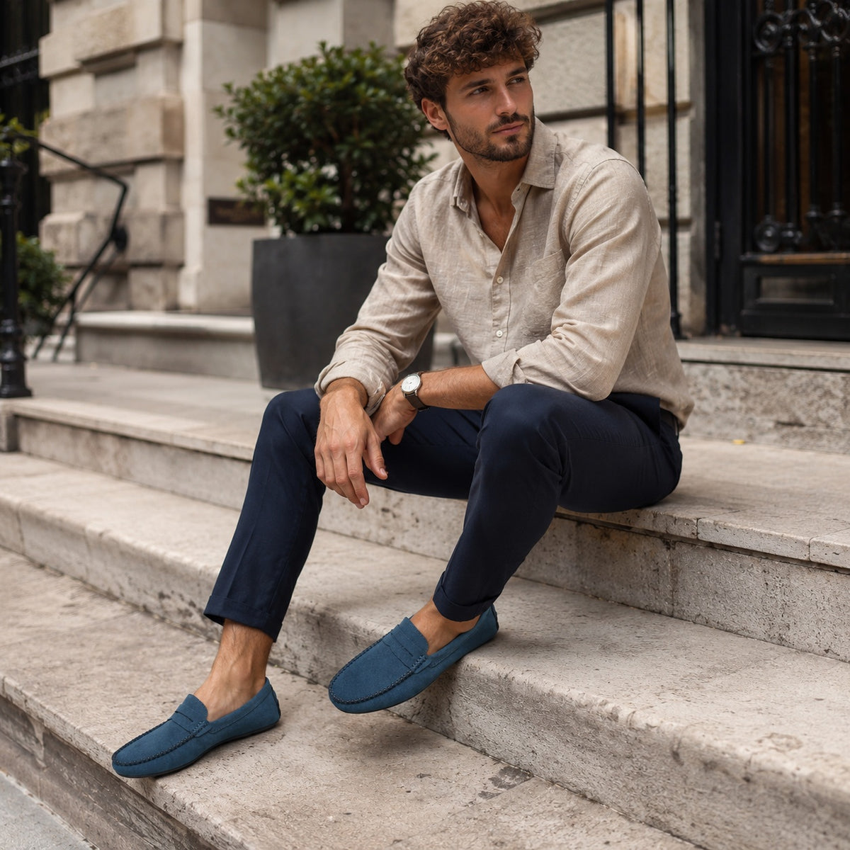 Noble Chaussure Mocassin Homme Daim Mocassin Homme Bleu En Daim Décontracté
