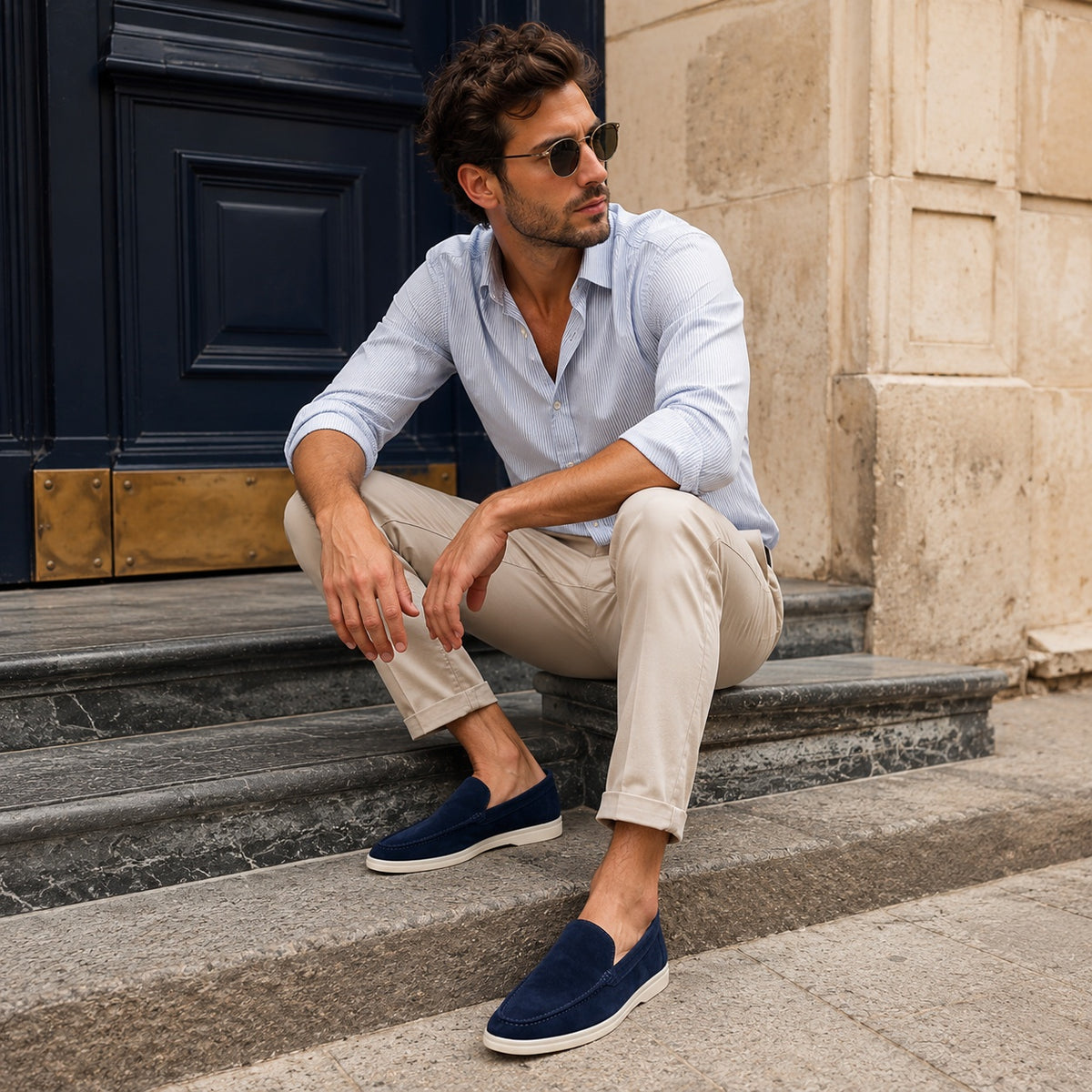 Noble Chaussure Mocassin Homme Daim Mocassin Homme Daim Bleu