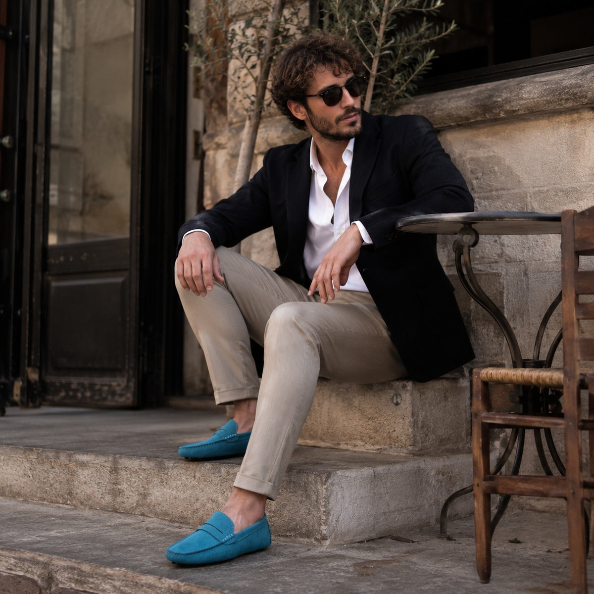Noble Chaussure Mocassin Homme Daim Mocassin Homme Daim Bleu Ciel
