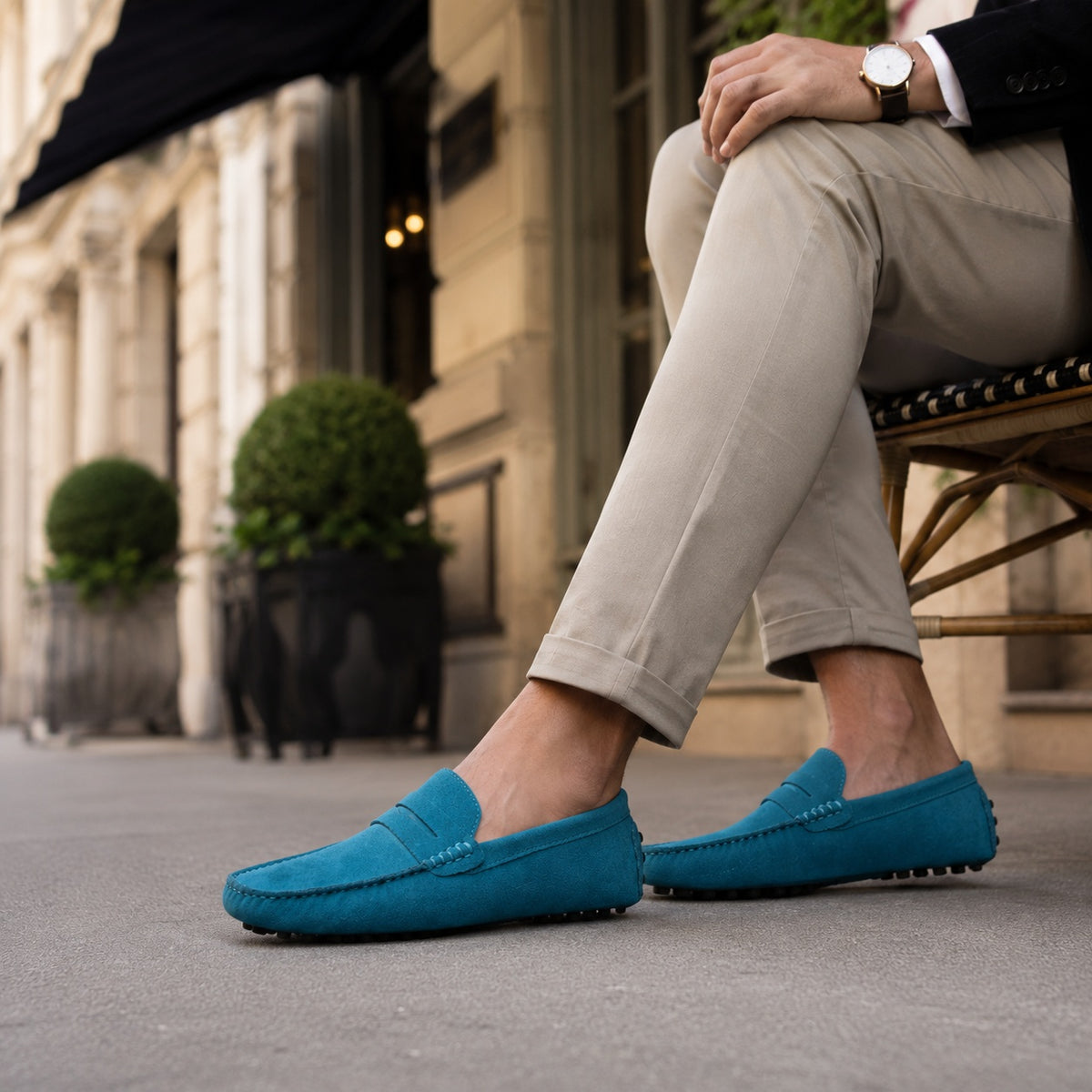 Noble Chaussure Mocassin Homme Daim Mocassin Homme Daim Bleu Ciel