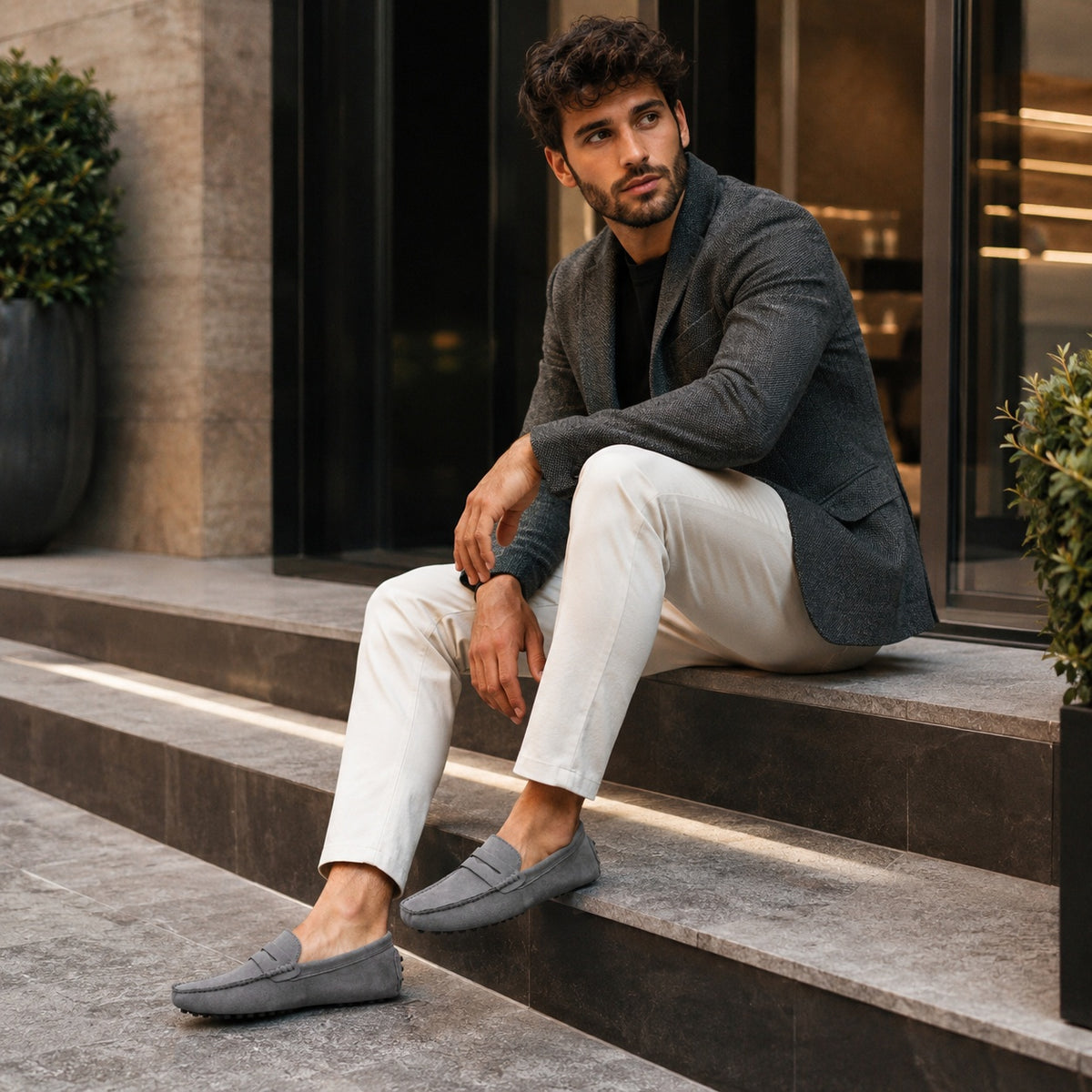 Noble Chaussure Mocassin Homme Daim Mocassin Homme Daim Gris