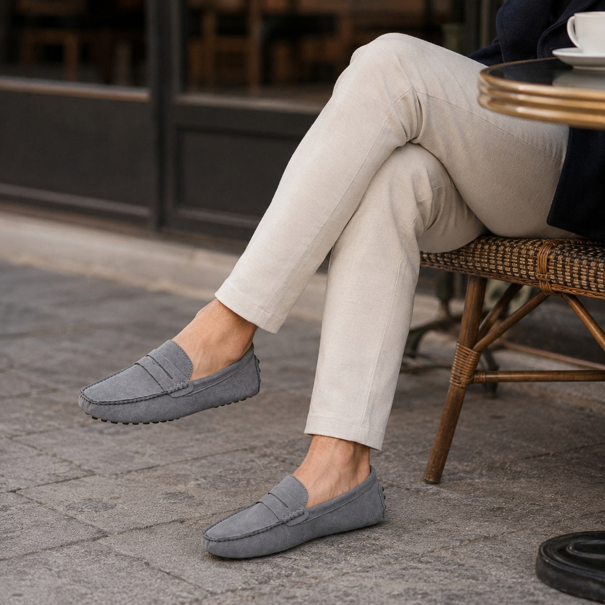 Noble Chaussure Mocassin Homme Daim Mocassin Homme Daim Gris
