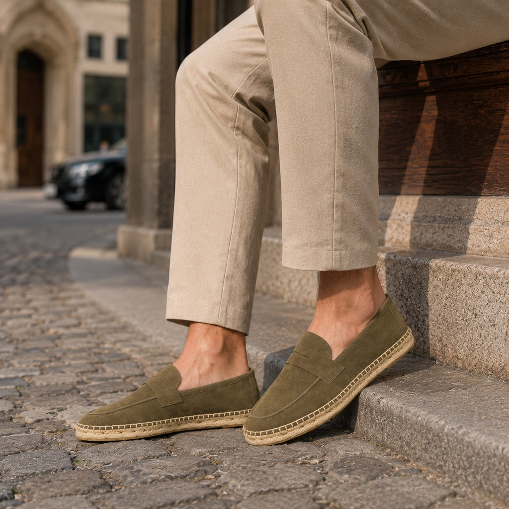 Noble Chaussure Mocassin Homme Daim Mocassin Homme Daim Semelle Tressée