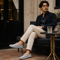 Noble Chaussure Mocassin Homme Daim Mocassin Homme Gris En Daim Décontracté