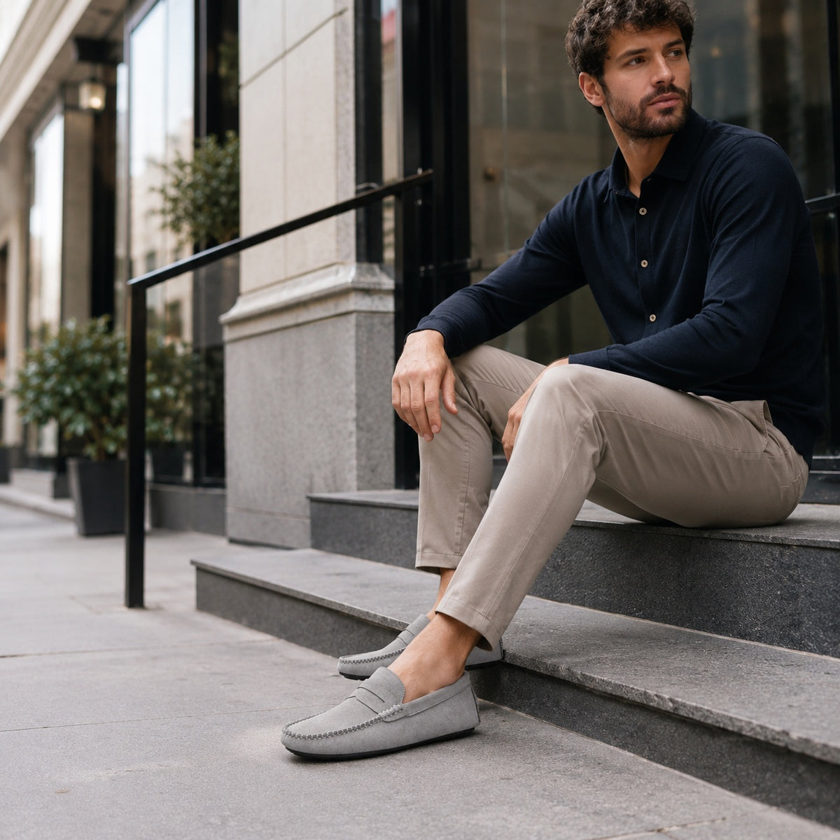 Noble Chaussure Mocassin Homme Daim Mocassin Homme Gris En Daim Décontracté