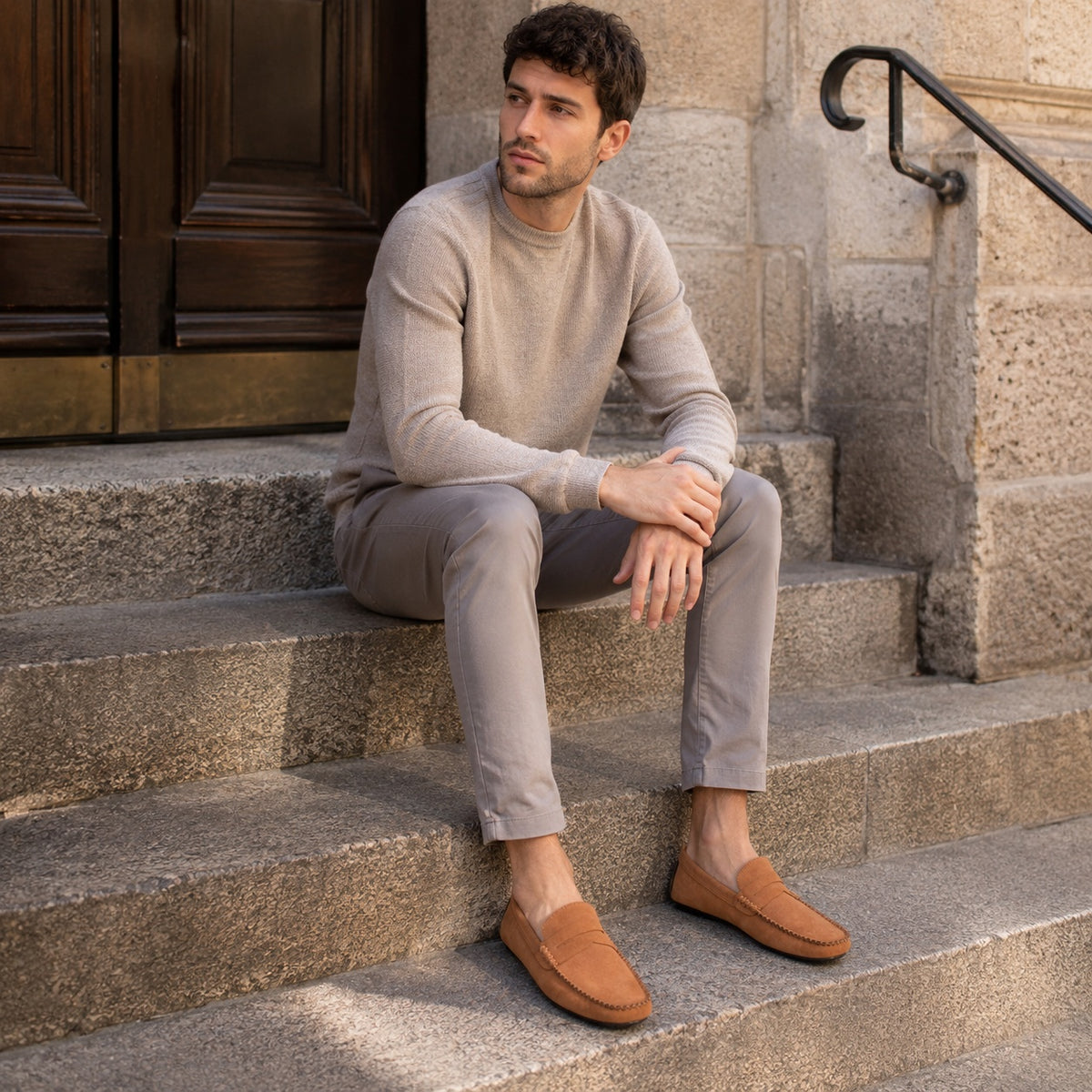Noble Chaussure Mocassin Homme Daim Mocassin Homme Marron Clair En Daim Décontracté