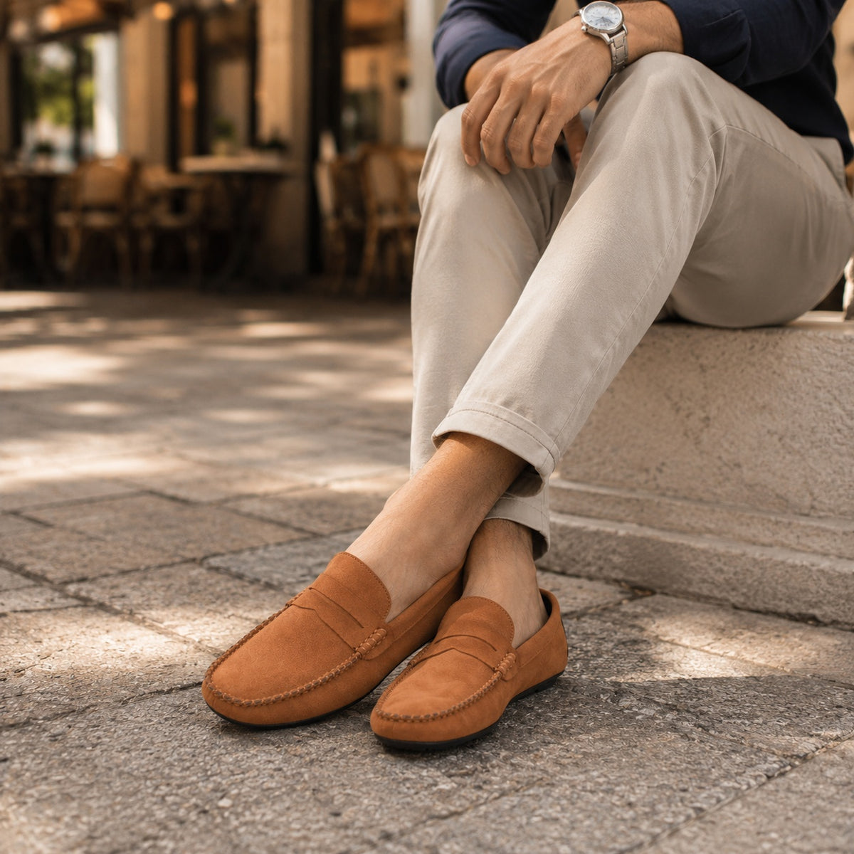 Noble Chaussure Mocassin Homme Daim Mocassin Homme Marron Clair En Daim Décontracté