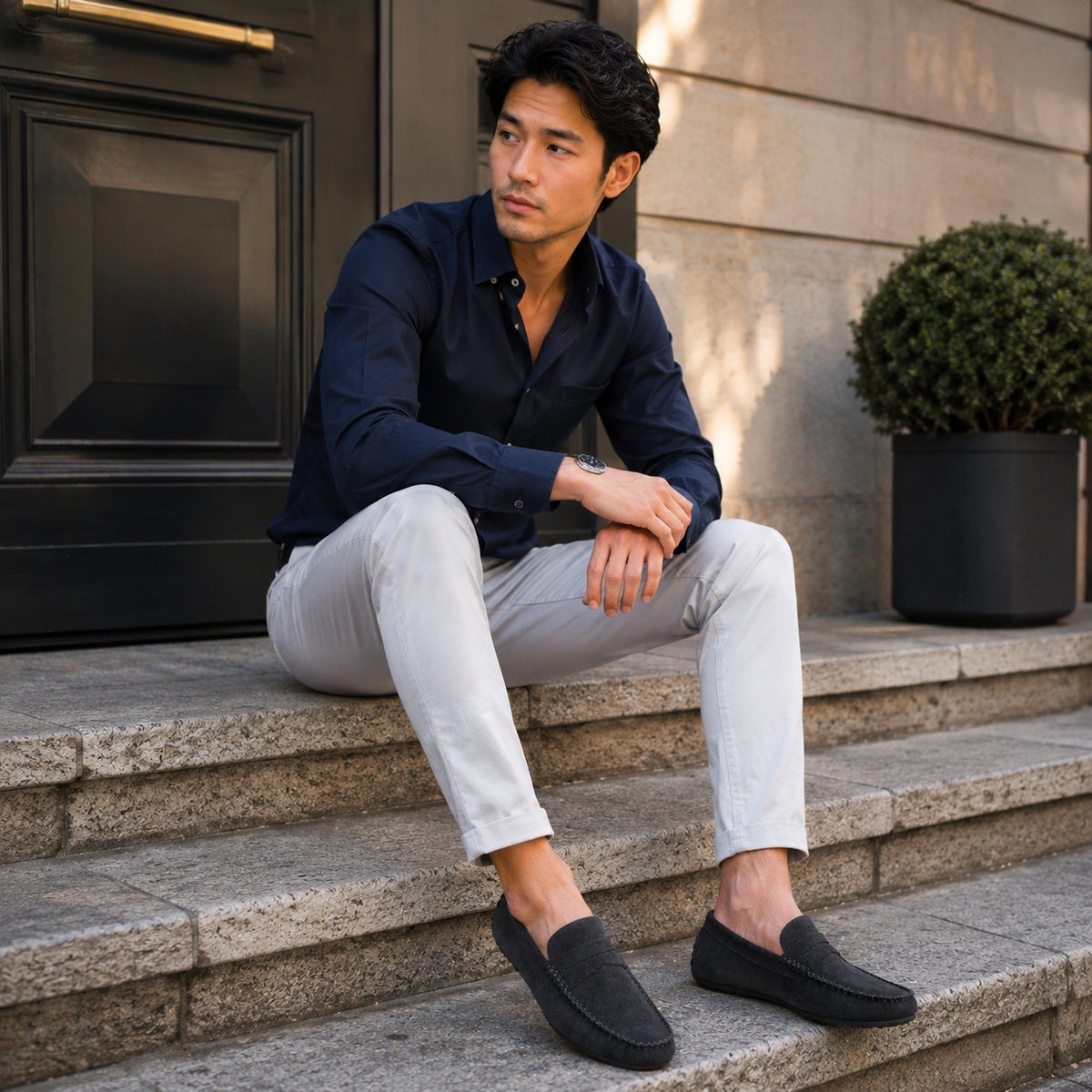 Noble Chaussure Mocassin Homme Daim Mocassin Homme Noir En Daim Décontracté