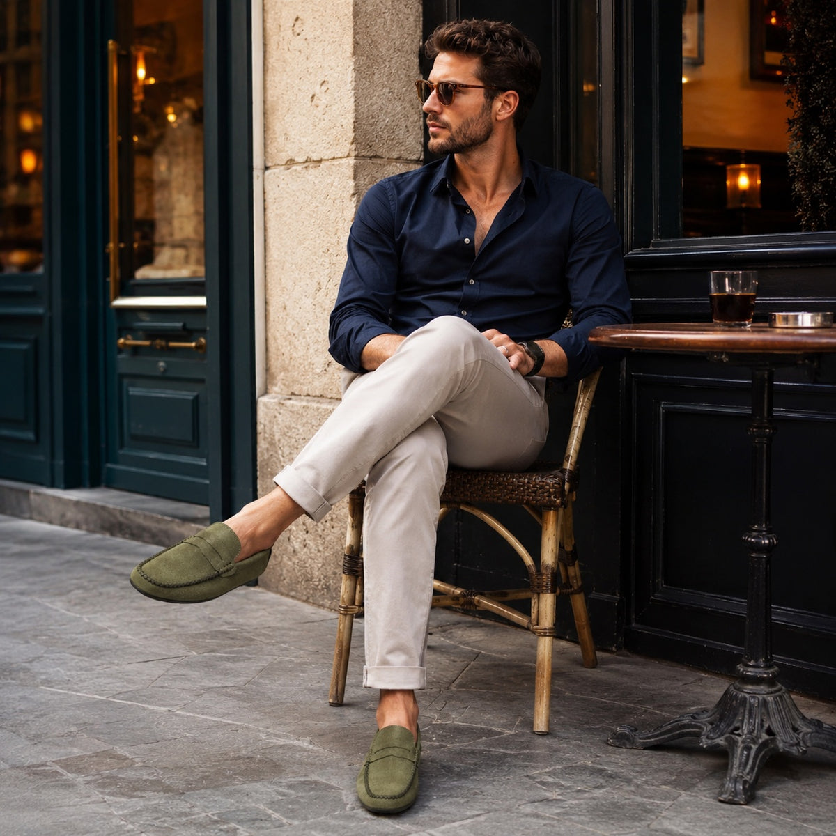Noble Chaussure Mocassin Homme Daim Mocassin Homme Vert En Daim Décontracté