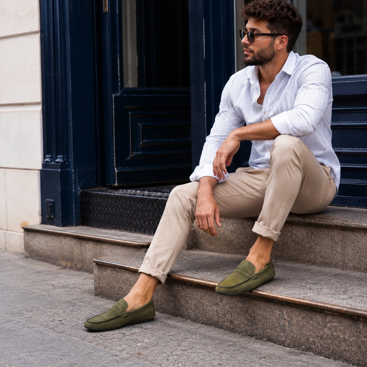 Noble Chaussure Mocassin Homme Daim Mocassin Homme Vert En Daim Décontracté