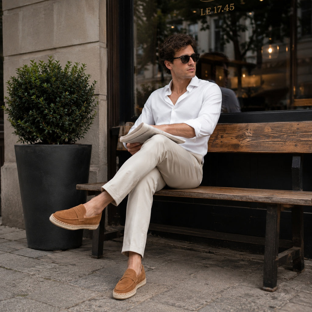 Noble Chaussure Mocassin Homme Daim Mocassin Marron Compensé En Daim