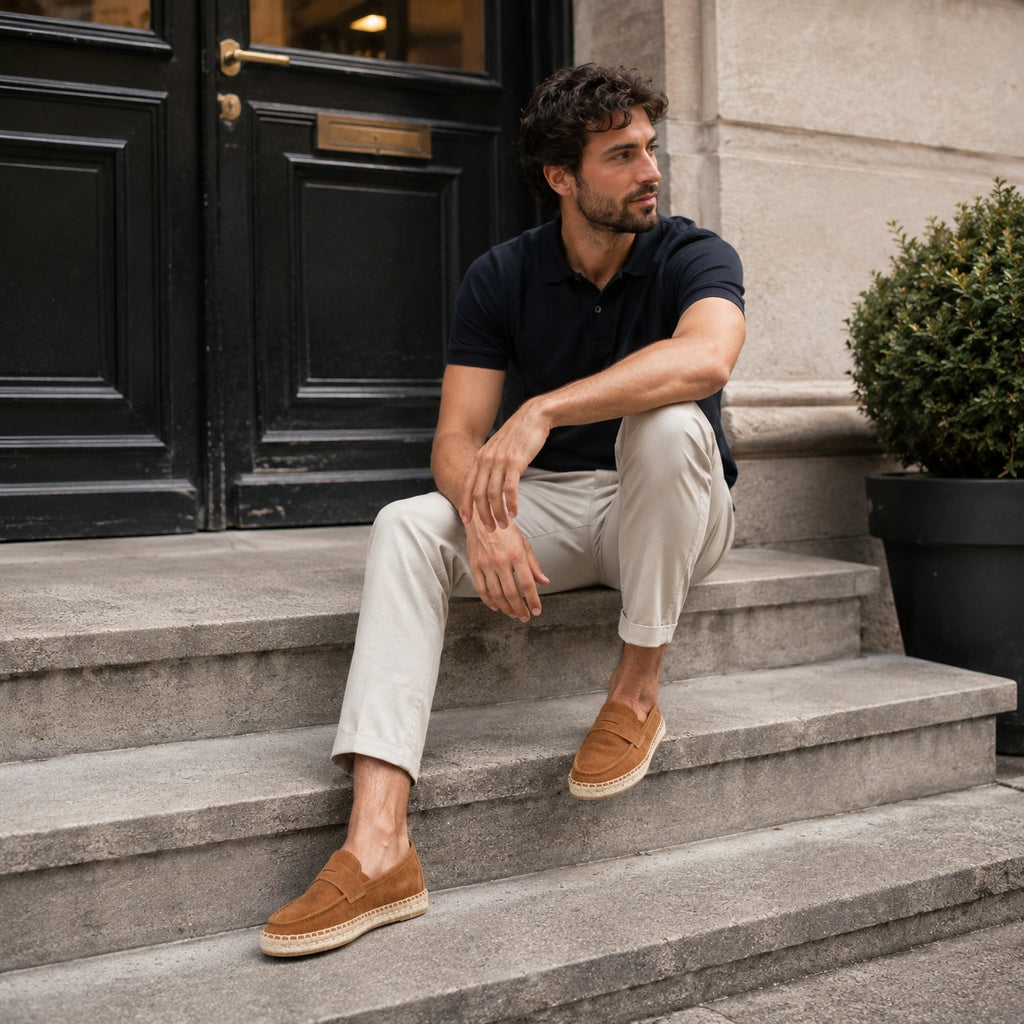 Noble Chaussure Mocassin Homme Daim Mocassin Marron Compensé En Daim