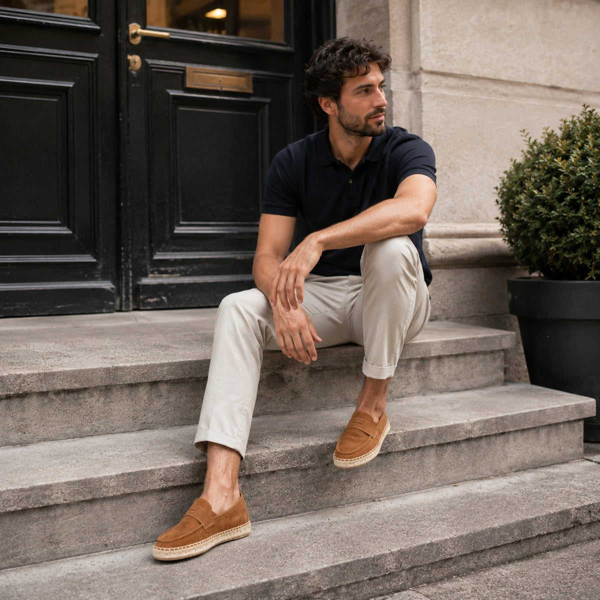 Noble Chaussure Mocassin Homme Daim Mocassin Marron Compensé En Daim