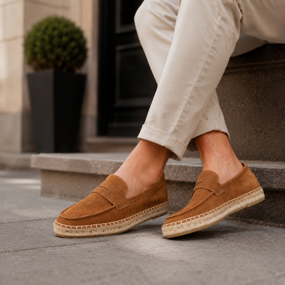 Noble Chaussure Mocassin Homme Daim Mocassin Marron Compensé En Daim