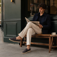 Noble Chaussure Mocassin Homme Daim Mocassin Noir Compensé En Daim