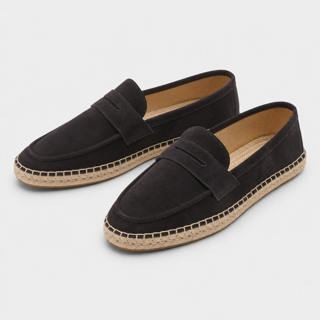 Noble Chaussure Mocassin Homme Daim Mocassin Noir Compensé En Daim
