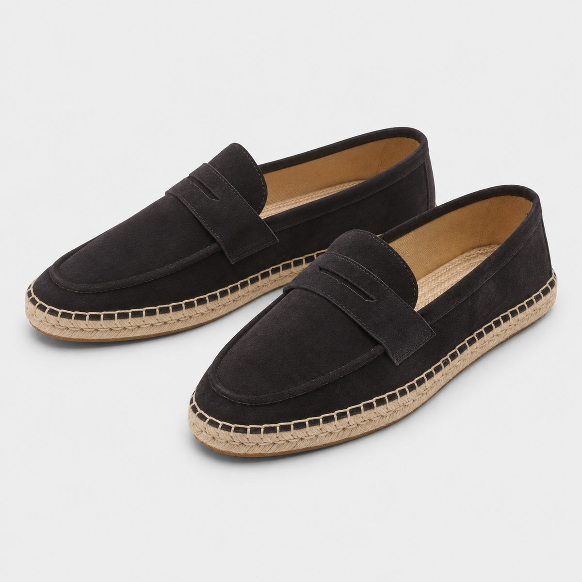 Noble Chaussure Mocassin Homme Daim Mocassin Noir Compensé En Daim