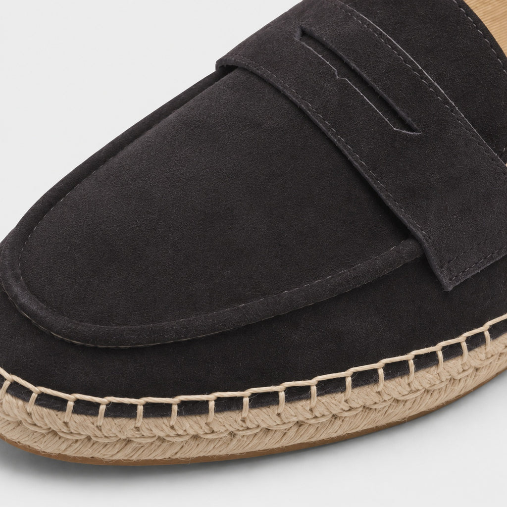 Noble Chaussure Mocassin Homme Daim Mocassin Noir Compensé En Daim