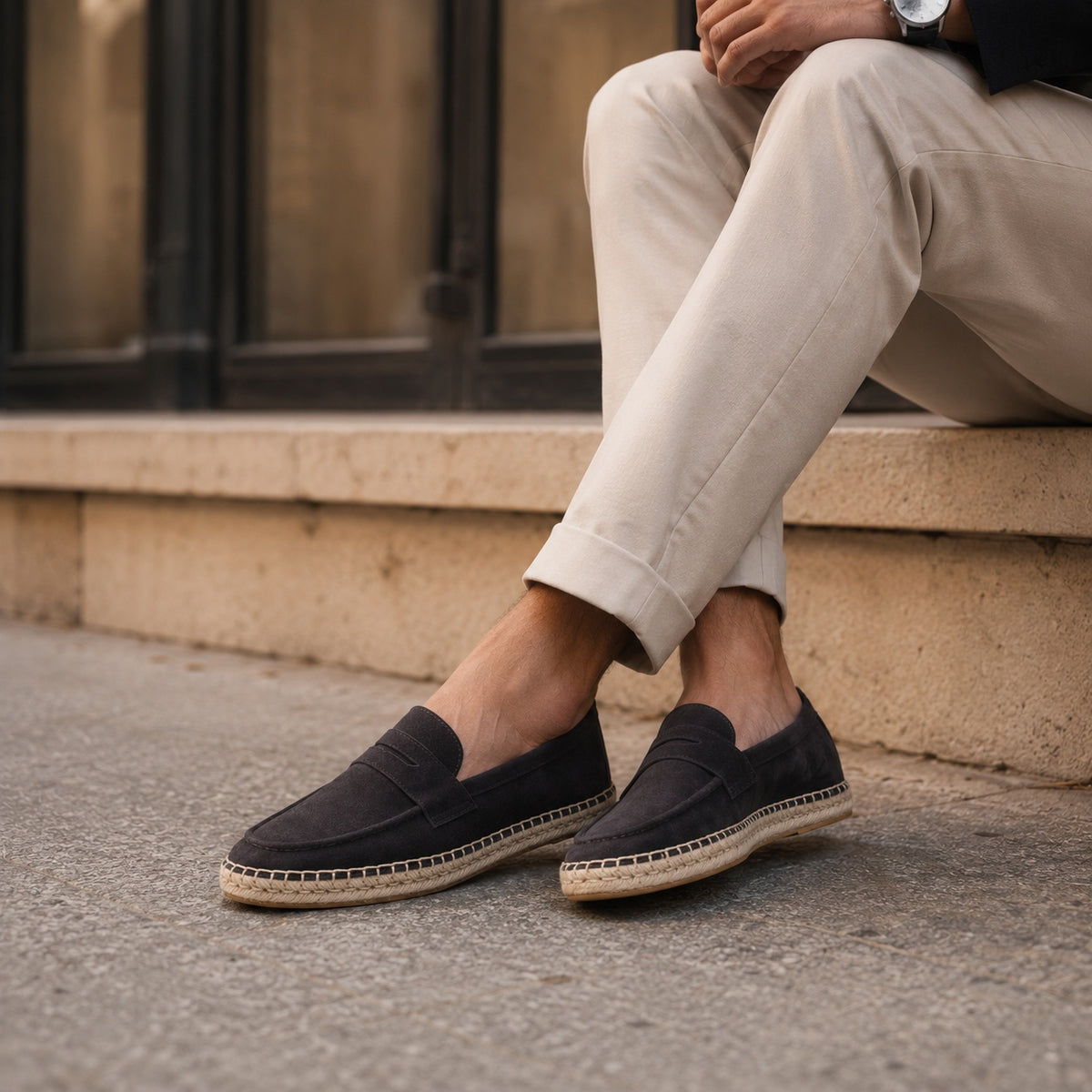 Noble Chaussure Mocassin Homme Daim Mocassin Noir Compensé En Daim