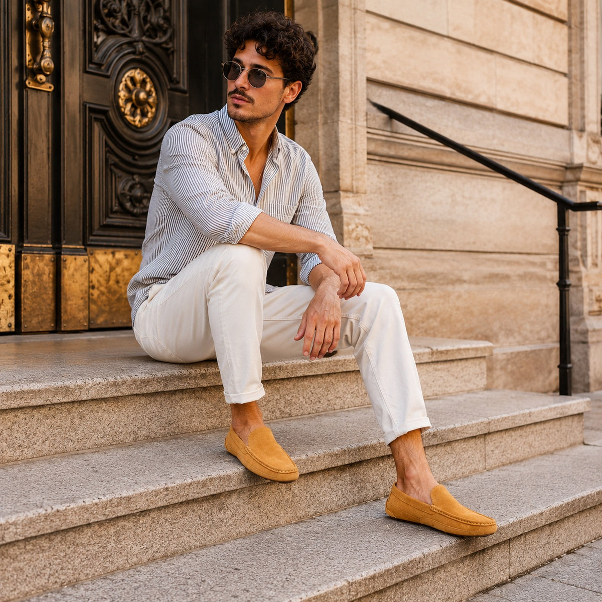 Noble Chaussure Mocassin Homme Daim Mocassins En Daim Véritable Marron Pour Homme