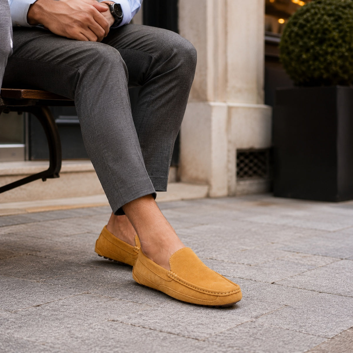 Noble Chaussure Mocassin Homme Daim Mocassins En Daim Véritable Marron Pour Homme