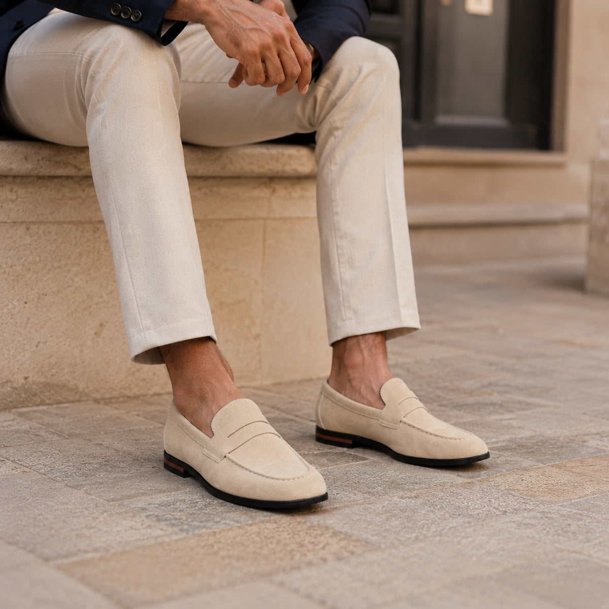 Noble Chaussure Mocassin Homme Daim Mocassins Homme Beige en Daim Classique