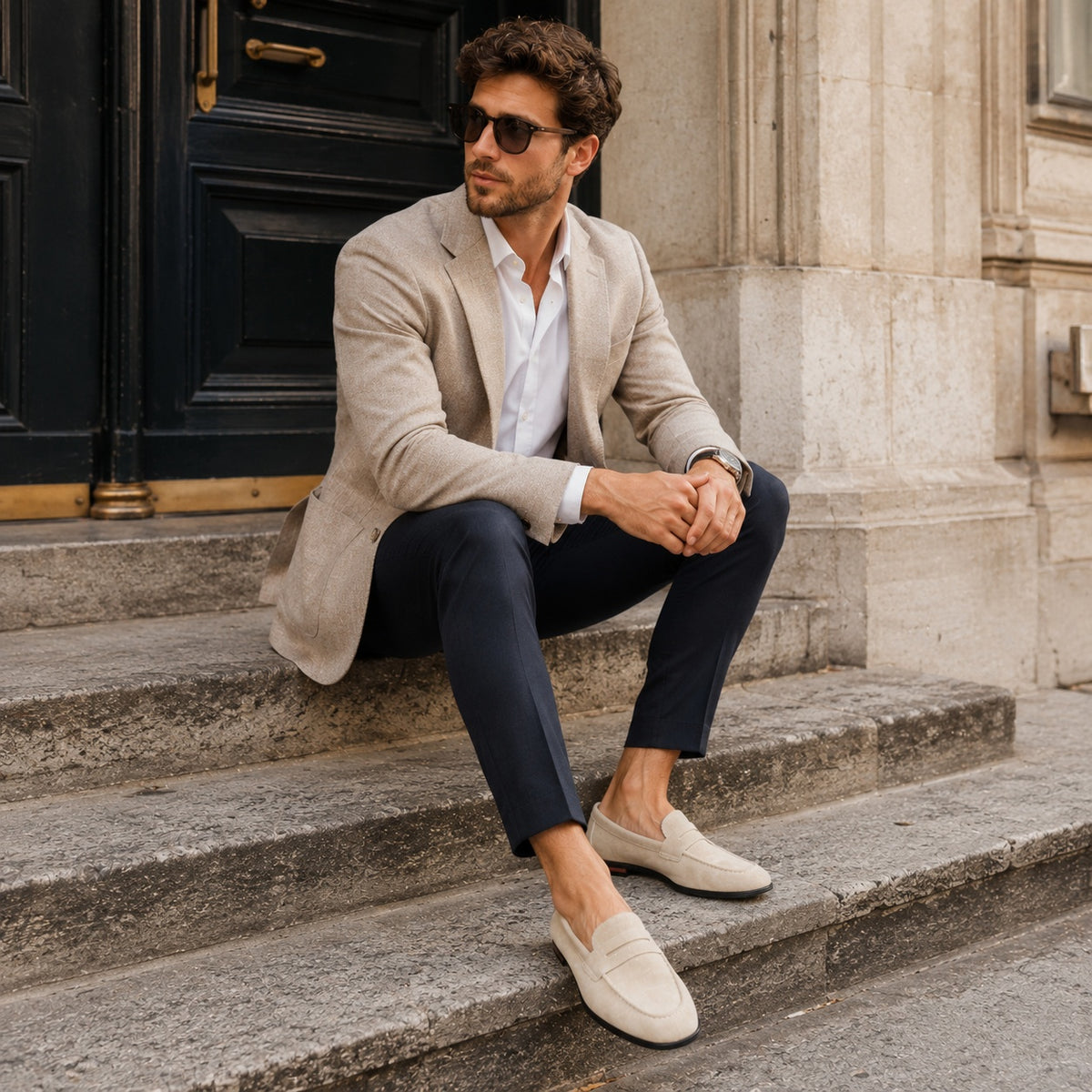 Noble Chaussure Mocassin Homme Daim Mocassins Homme Beige en Daim Classique