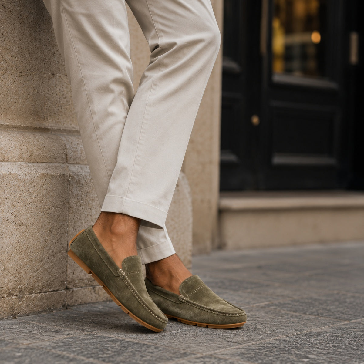 Noble Chaussure Mocassin Homme Daim Mocassins Homme En Daim Vert