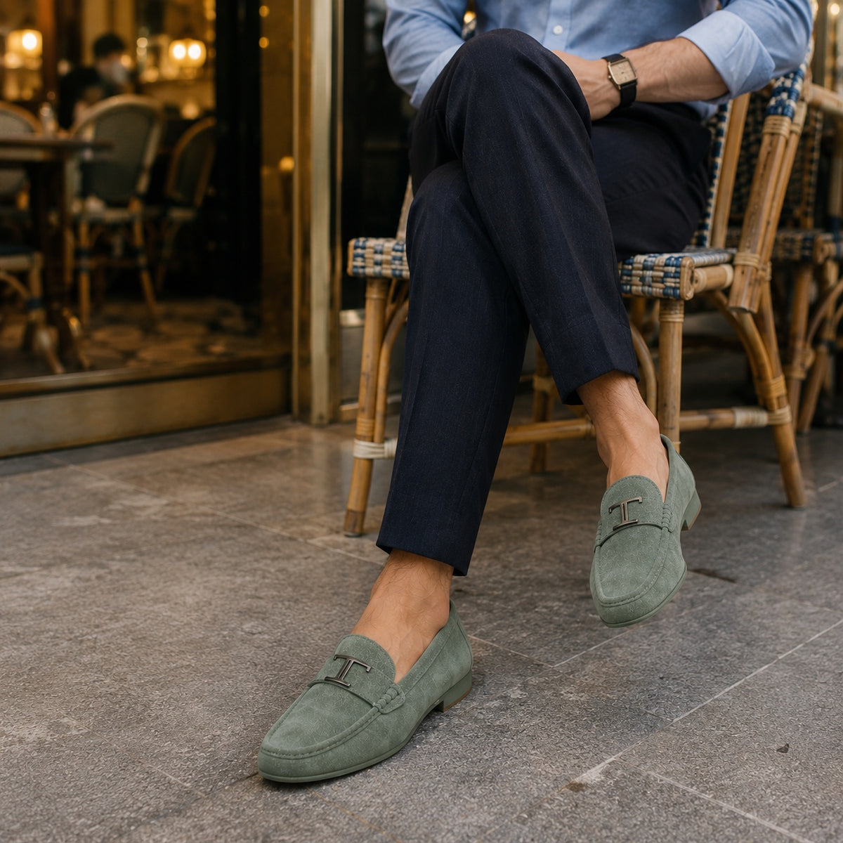 Noble Chaussure Mocassin Homme Daim Mocassins Homme Vert De Costume