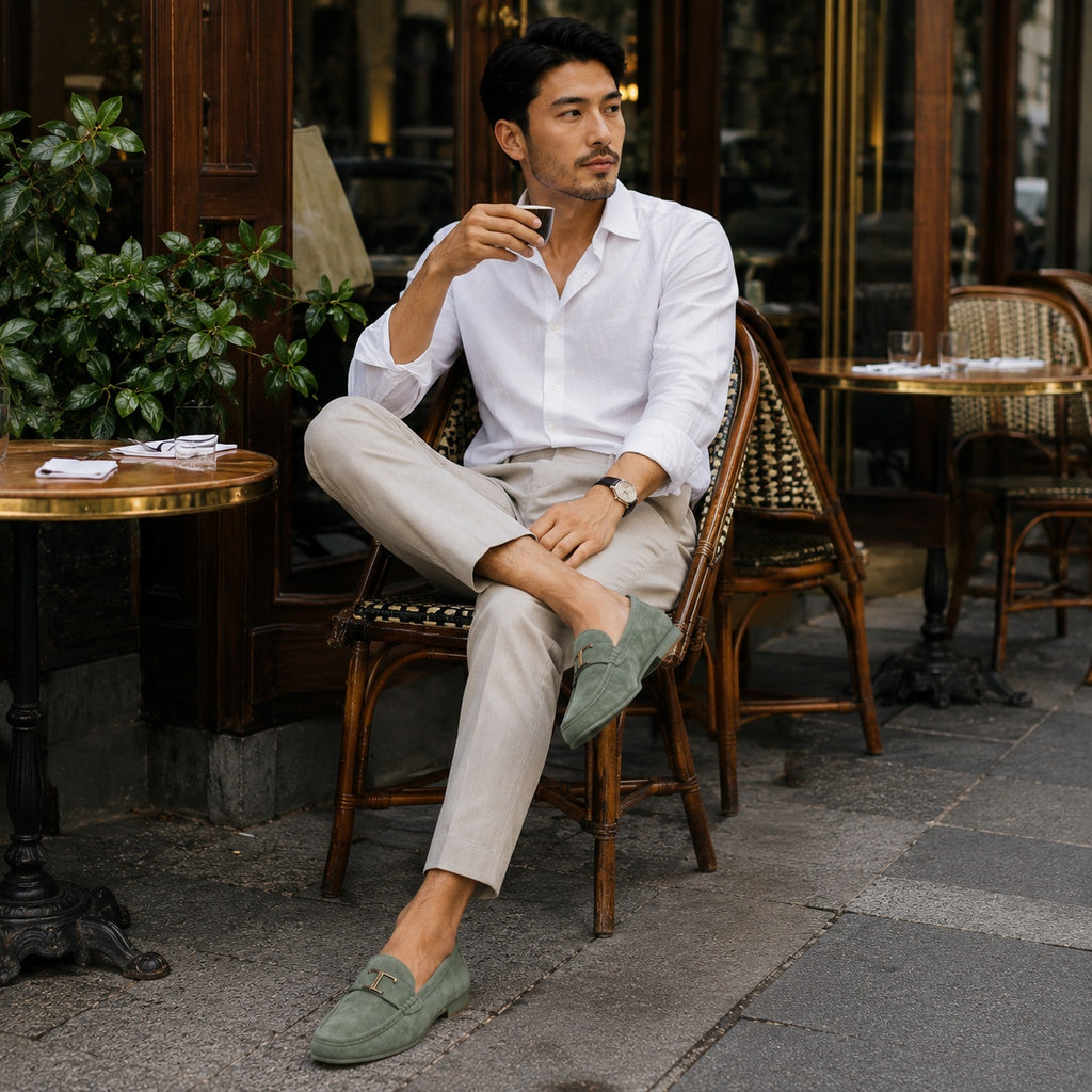 Noble Chaussure Mocassin Homme Daim Mocassins Homme Vert De Costume