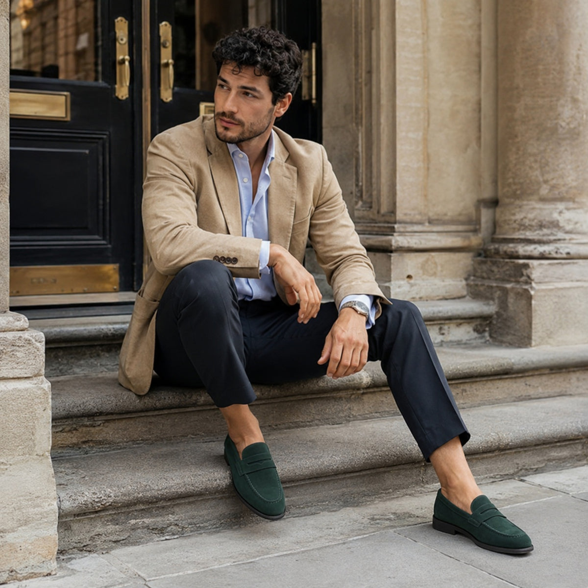 Noble Chaussure Mocassin Homme Daim Mocassins Homme Vert En Daim Classique