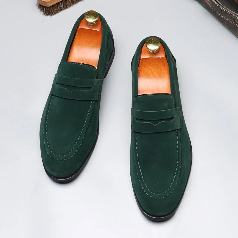 Noble Chaussure Mocassin Homme Daim Mocassins Homme Vert En Daim Classique